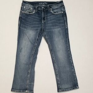 Grace In LA Embellished Denim Capri